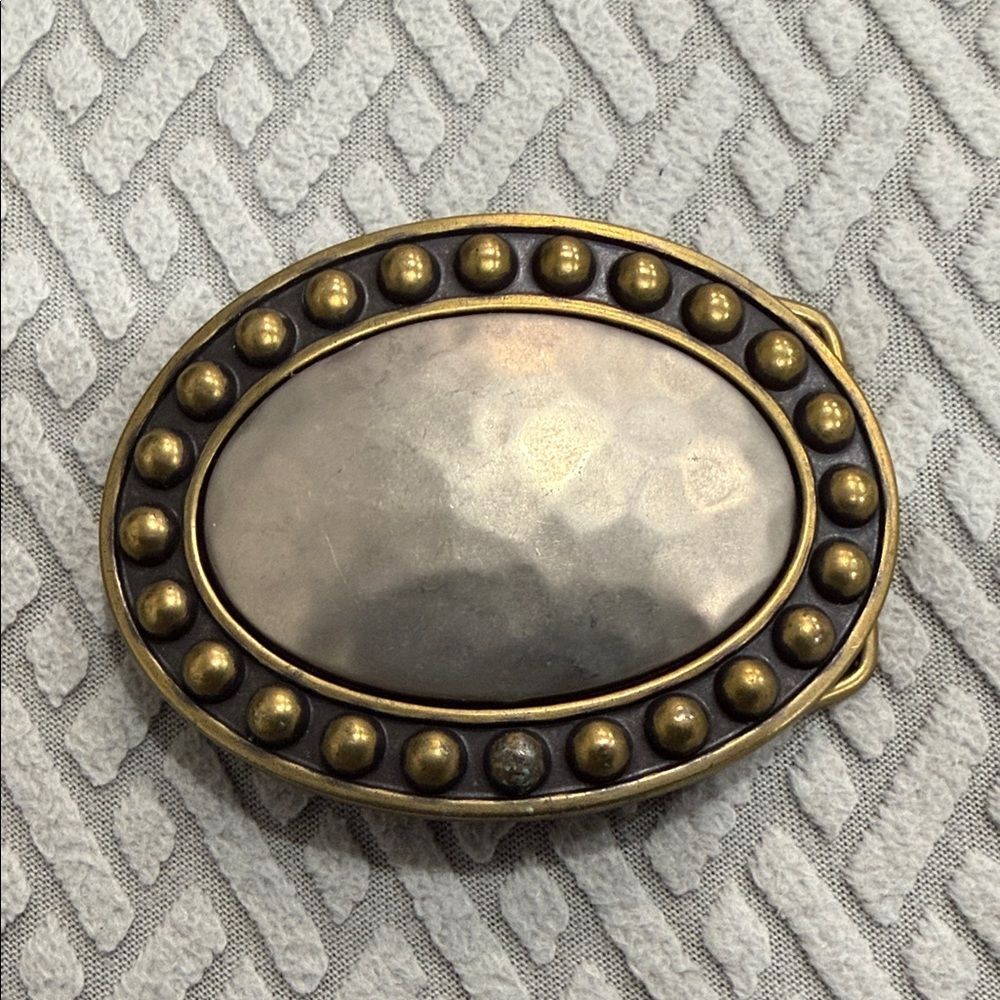 Fossil Oval Brass-Tone Mother of Pearl Belt Buckle with Stud Accent - Bronze